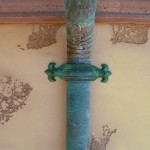 3" Round Cast Bronze Fleur-de-lis Downspout Strap W/Green Patina Cast Bronze Strap 10